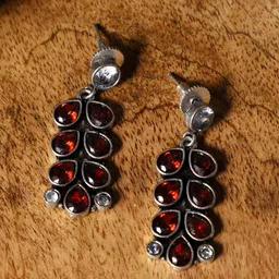 VENI Maroon & Silver-Plated Contemporary Drop Earrings-41