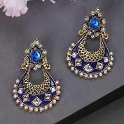 ANIKAS CREATION Women Blue Gold-Plated Circular Chandbalis Earrings-1