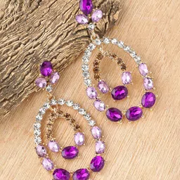 SOHI Purple Gold Plated Contemporary Drop Earrings-11