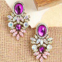 SOHI Gold Plated Purple Contemporary Drop Earrings-18