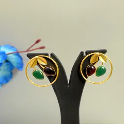 TISHUL JEWELS Gold-Plated Artificial Beaded Contemporary Studs-image-22
