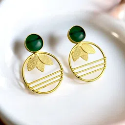 TISHUL JEWELS Gold-Plated Artificial Stones Studded Circular Drop Earrings-image-66