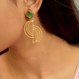 TISHUL JEWELS Gold-Plated Artificial Stone Studded Contemporary Drop Earrings-image-71