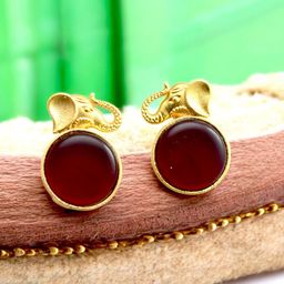 TISHUL JEWELS Gold-Plated Artificial Stones Studded Contemporary Shaped Drop Earrings-42