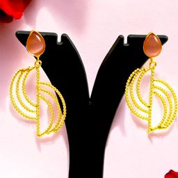 TISHUL JEWELS Gold-Plated Artificial Beaded Contemporary Drop Earrings-11