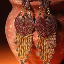 ANIKAS CREATION Gold-Plated Contemporary Drop Earrings-40