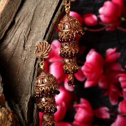 ANIKAS CREATION Gold-Plated Peacock Shaped Jhumkas Earrings-28