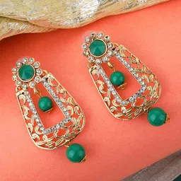 ANIKAS CREATION Green Contemporary Drop Earrings-image-0