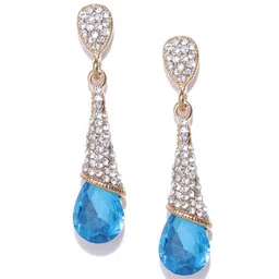DressBerry Gold-Plated & Blue Teardrop Shaped Drop Earrings-image-66