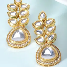 KARATCART Gold Plated Kundan Studded Drop Earrings-image-65