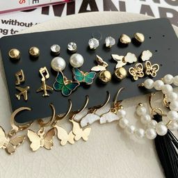 KARISHMA KREATIONS Set Of 17 Gold-Plated Contemporary Drop Earrings-43