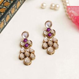 BeAbhika Kundan Studded Drop Earrings-35