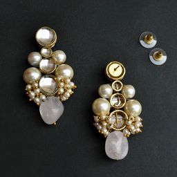 BeAbhika Kundan Studded & Beaded Drop Earrings-1