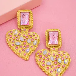 Bellofox Women Gold-Toned & Pink Contemporary Drop Earrings-picture-1