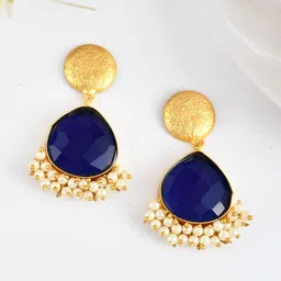 Silvermerc Designs Gold Plated Contemporary Quartz Studded Drop Earrings-image-2