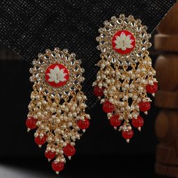 Jazz and Sizzle Gold-Plated CZ Studded & Beaded Contemporary Drop Earrings-32