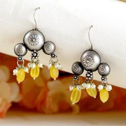 Jazz and Sizzle Yellow & Silver Plated Contemporary Oxidised Drop Earrings-image-18