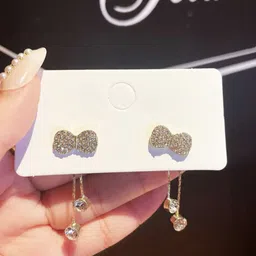 Celestique Gold-Plated Contemporary Stone Studded Drop Earrings-7