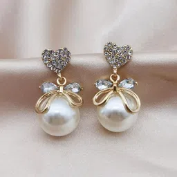Celestique Gold-Plated Contemporary Stone Studded Drop Earrings-8