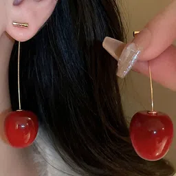 Celestique Gold-Plated Cherry Design Korean Acrylic Drop Earrings-48