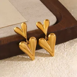 Designs & You Stainless Steel Gold-Plated Heart Shaped Studs-18