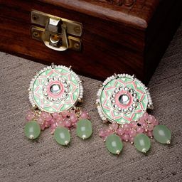 Sukkhi Gold Plated Kundan Studded & Beaded Drop Earrings-8
