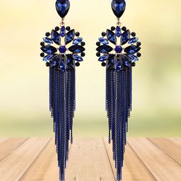 YouBella Women Blue Stone Studded Contemporary Tasseled Drop Earrings-picture-39