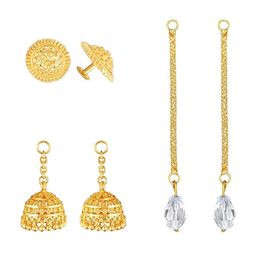 Vighnaharta Set Of 3 Gold-Plated Artificial Stones Studded & Beads Beaded Drop Earrings-12