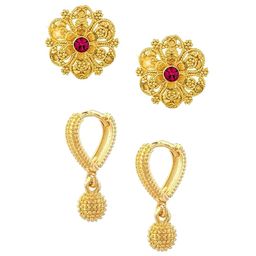 Vighnaharta  Set of 2 Gold-Plated Studs & Hoop Earrings-103