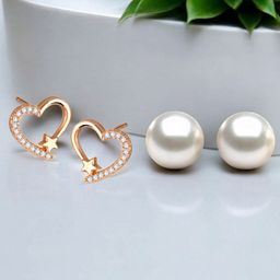Vighnaharta Set Of 2 Gold-Plated Artificial Stones Studded Heart Shaped Studs-0