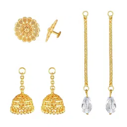 Vighnaharta 3 IN 1 Gold-Plated Stud Earrings With Jhumkha & Chain Drop-0