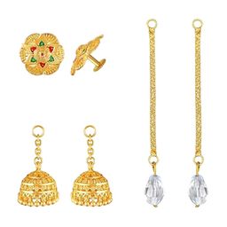 Vighnaharta Set Of 3 Gold-Plated Beaded Contemporary Drop Earrings-15