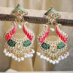 ANIKAS CREATION Gold-Plated Contemporary Drop Earrings-55