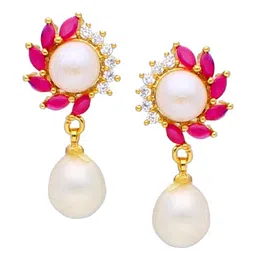 Sri Jagdamba Pearls Dealer Gold-Plated Contemporary Drop Earrings-image-22