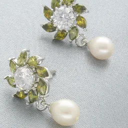 Sri Jagdamba Pearls Dealer Gold-Plated Pearls & Stone-Studded Floral Drop Earrings-image-13