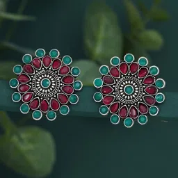 Sukkhi Silver-Plated Oxidised Contemporary Stud Earrings-88