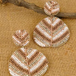 Crunchy Fashion Gold-Toned & Brown Boho Beaded Leaf Shaped Drop Earrings-35
