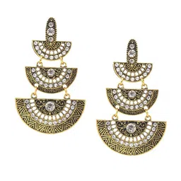 Crunchy Fashion Gold-Plated Stone-Studded Drop Earrings-image-62