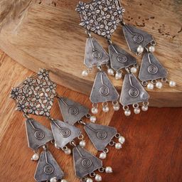 ATIBELLE German Silver Silver-Plated Contemporary Drop Earrings-image-28