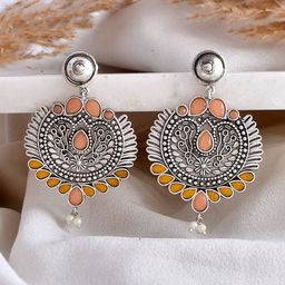 DASTOOR Silver-Plated Oxidised Contemporary Drop Earrings-32