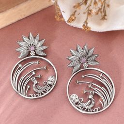 DASTOOR Silver-Plated Contemporary Drop Earrings-17