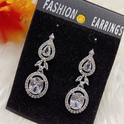 The Pari Rhodium-Plated AD-Studded Contemporary Drop Earrings-41