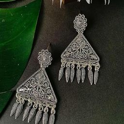 I Jewels Silver-Plated Contemporary Oxidised Drop Earrings-55