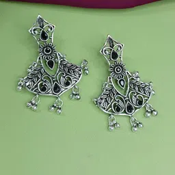 Efulgenz Rhodium-Plated Crystals Studded & Beads Beaded Contemporary Drop Earrings-47