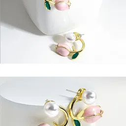 PolluxCraft Korean Gold-Plated Pearls Studded Floral Studs-picture-13