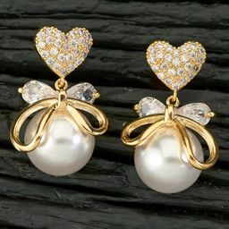 PolluxCraft Korean Gold-Plated Pearl Stone Studded Contemporary Drop Earrings-image-50