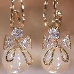 PolluxCraft Gold-Plated Artificial Pearls Contemporary Shaped Korean Drop Earrings-37