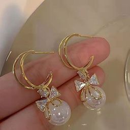 PolluxCraft Korean Gold Plated Pearls Drop Earrings-48