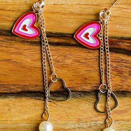 PolluxCraft Gold-Plated Pearls Beaded Heart Shaped Drop Earrings-picture-18