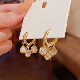PolluxCraft Design Sense Gold-Plated Opal Cubic Zirconia Beaded Contemporary Drop Earrings-image-79
